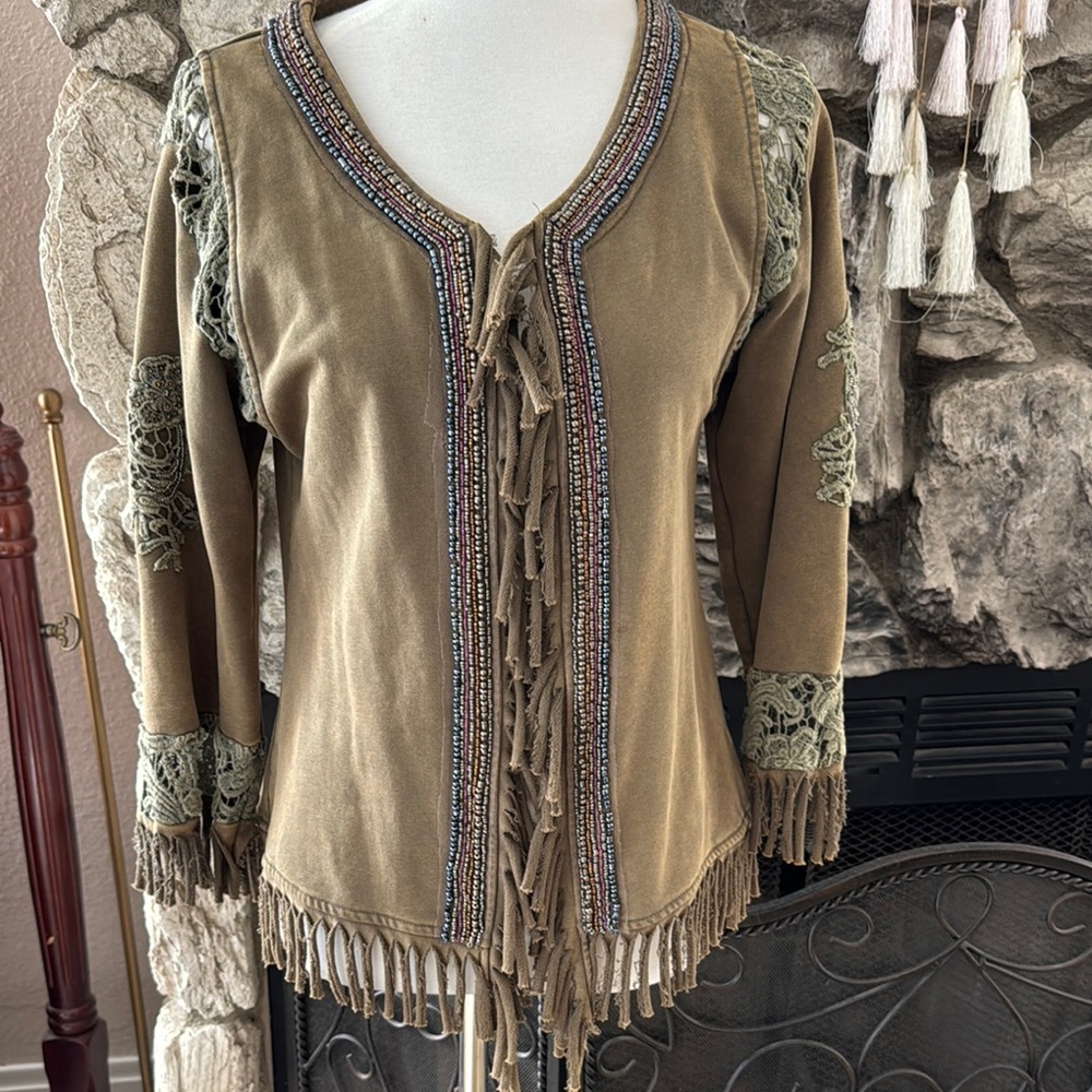 BKE Fringe and Lace Embellished Jacket